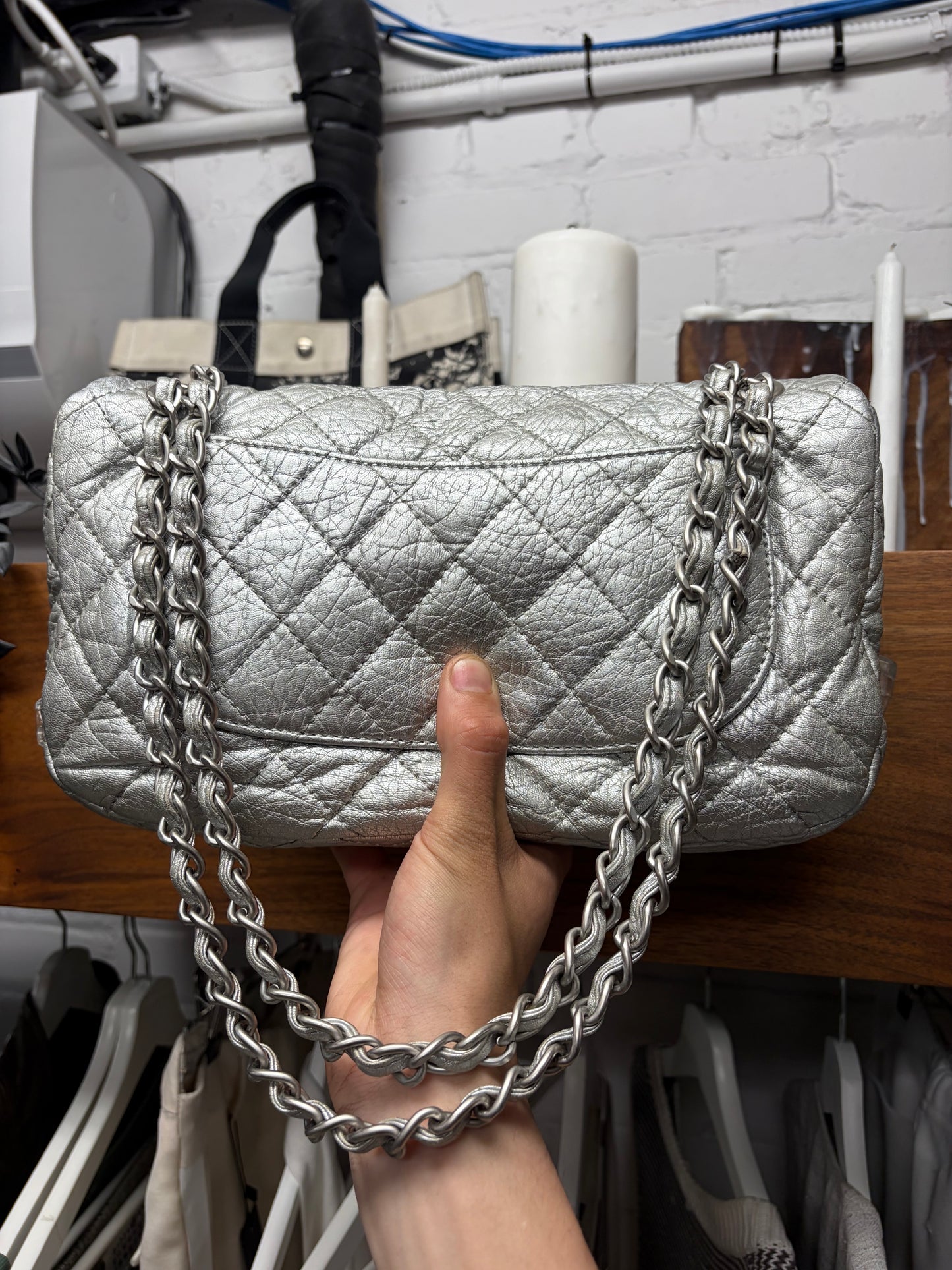 2011 Chanel ‘Ice Cube’ Silver Medium Top Flap Leather Bag
