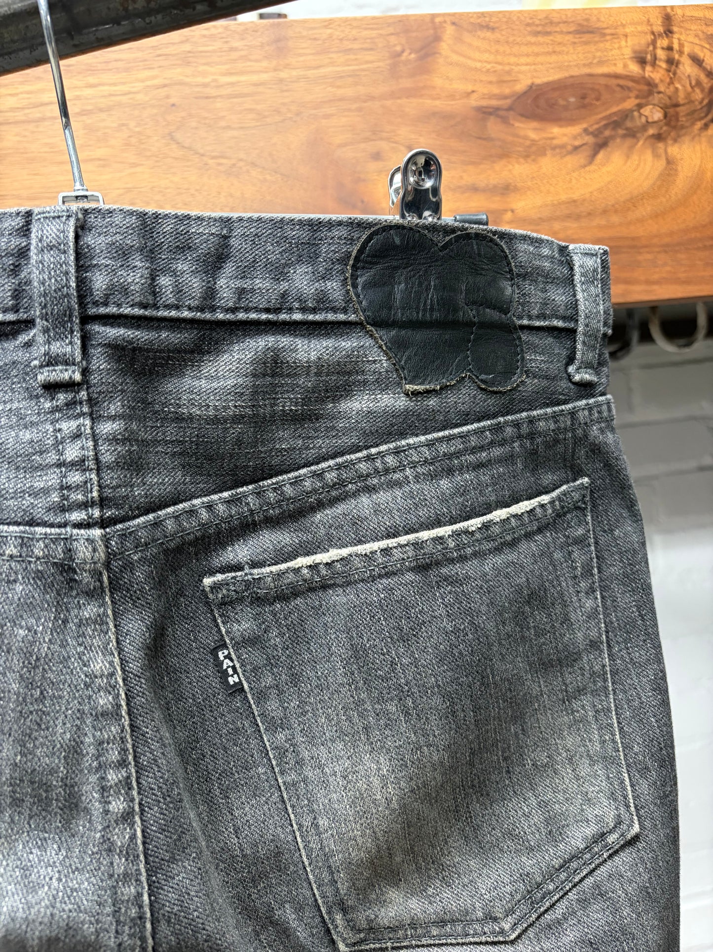 AW2004 Number (N)ine ‘Give Peace a Chance’ Flared Leg Grey Denim