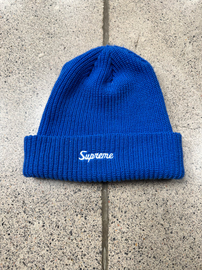 Supreme ‘Cursive’ Ribbed Blue/White Beanie