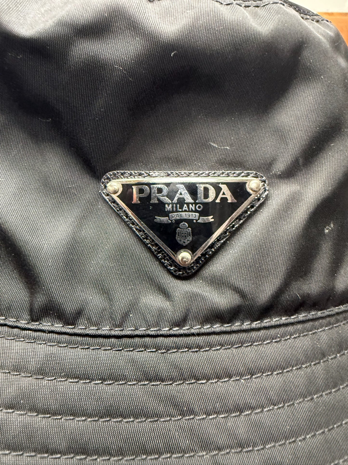 Prada Black Nylon ‘Saffiano’ Logo Bucket Hat