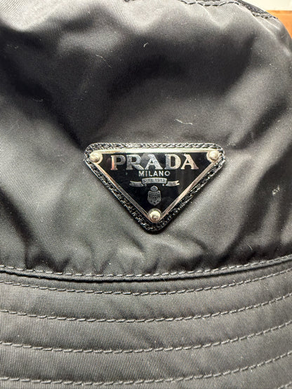 Prada Black Nylon ‘Saffiano’ Logo Bucket Hat