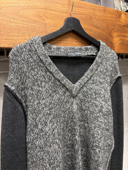 Dolce & Gabbana Mainline Dark/Light Grey Heavy Speckled Wool V-Neck Sweater