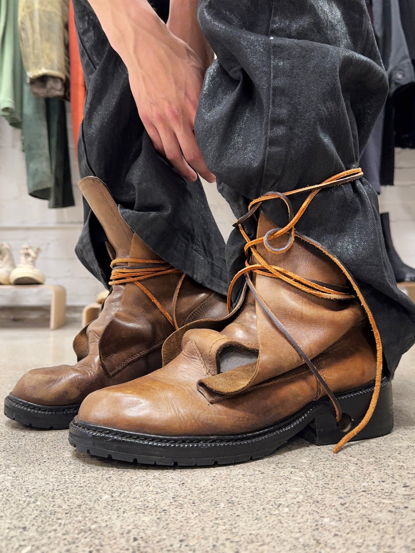 Dirk Bikkembergs ‘Wraparound’ Leather Lace Up Vibram Sole Boots