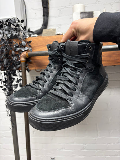2000s Yves Saint Laurent Black Suede High Top Sneakers