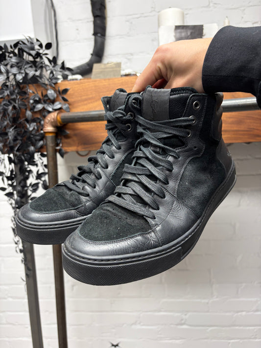 2000s Yves Saint Laurent Black Suede High Top Sneakers