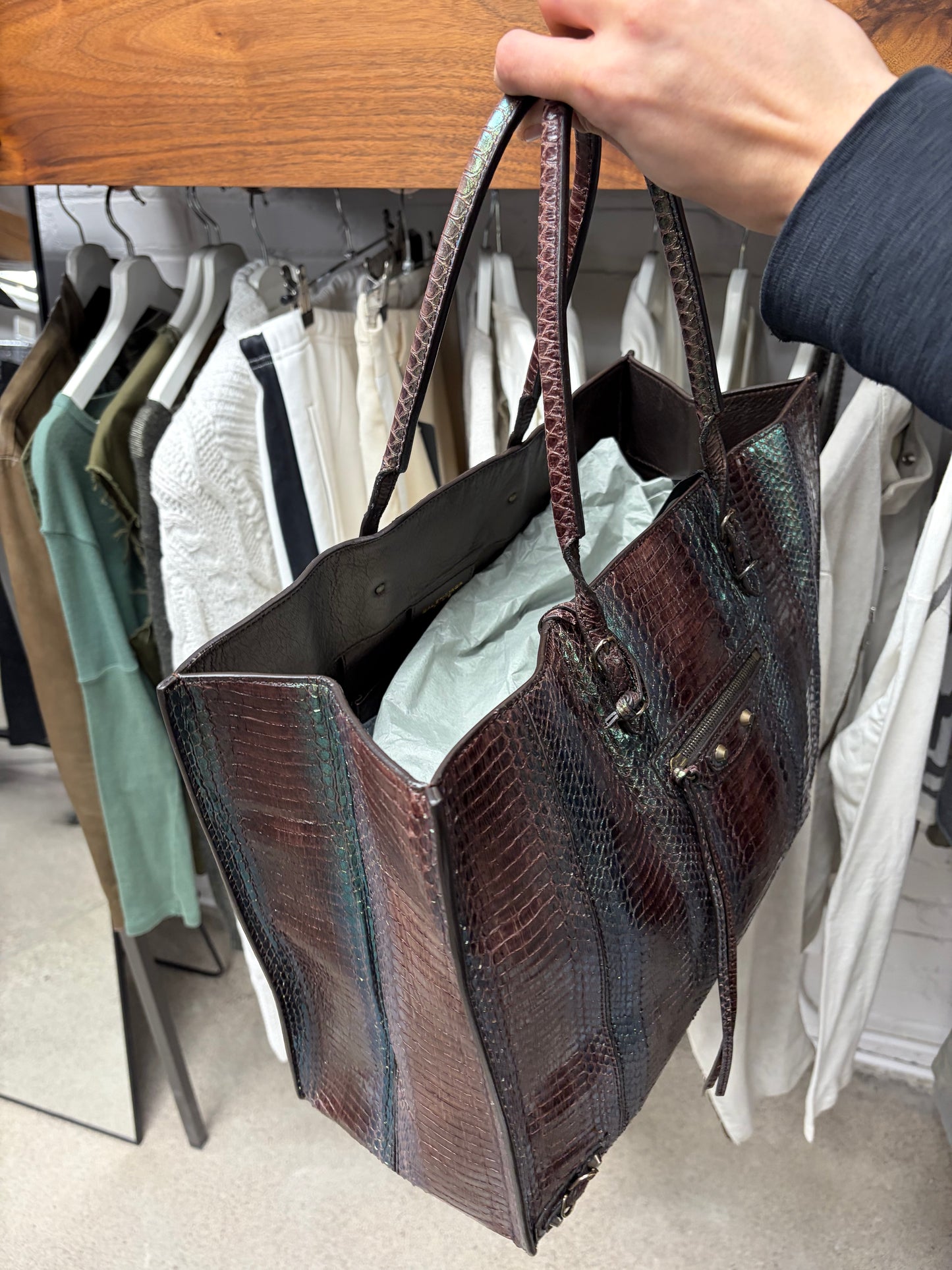 Balenciaga ‘Papier A4’ Oil Spill Genuine Python Leather Tote Bag