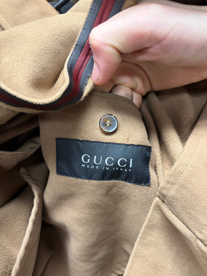 Gucci Caramel Brown Wool Full Length Collared Trench Coat