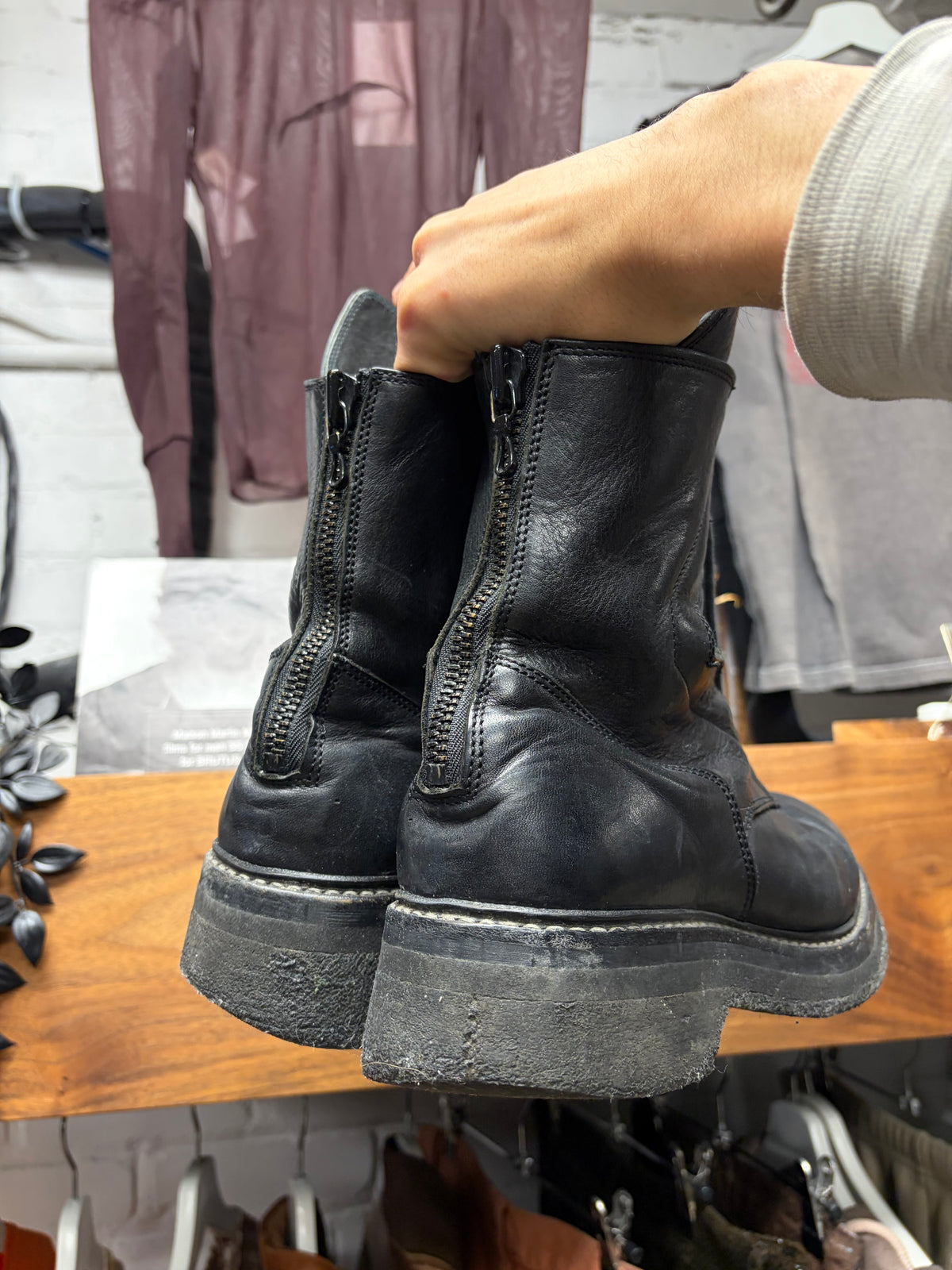 AW2014 Julius Black Object Dyed Horse Leather ‘Angel’ Combat Boots
