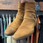 Saint Laurent ‘Wyatt’ Brown Suede Harness Boots