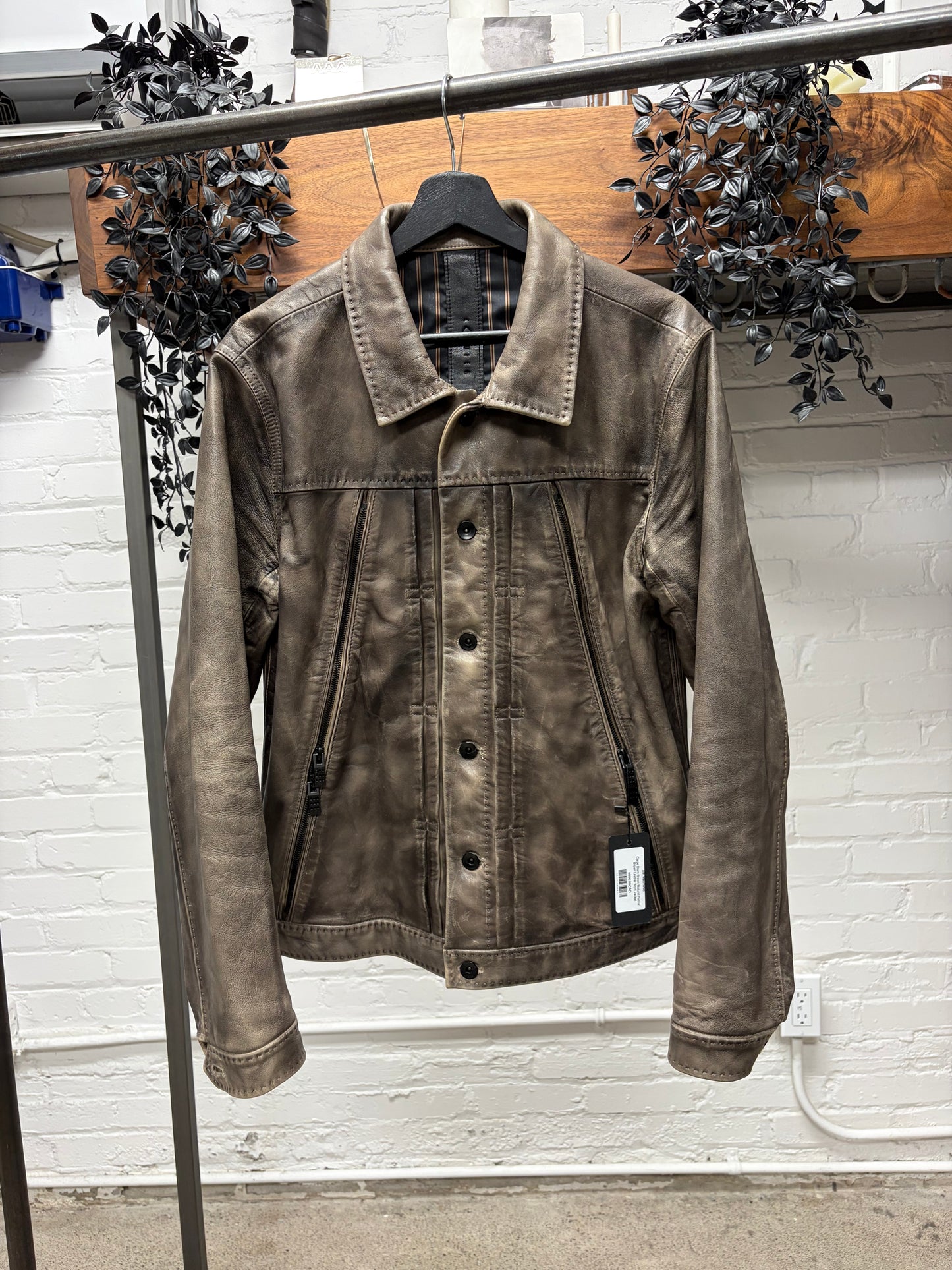 Carpe Diem ‘Type 1’ Brown Natural Patina Leather Trucker Jacket