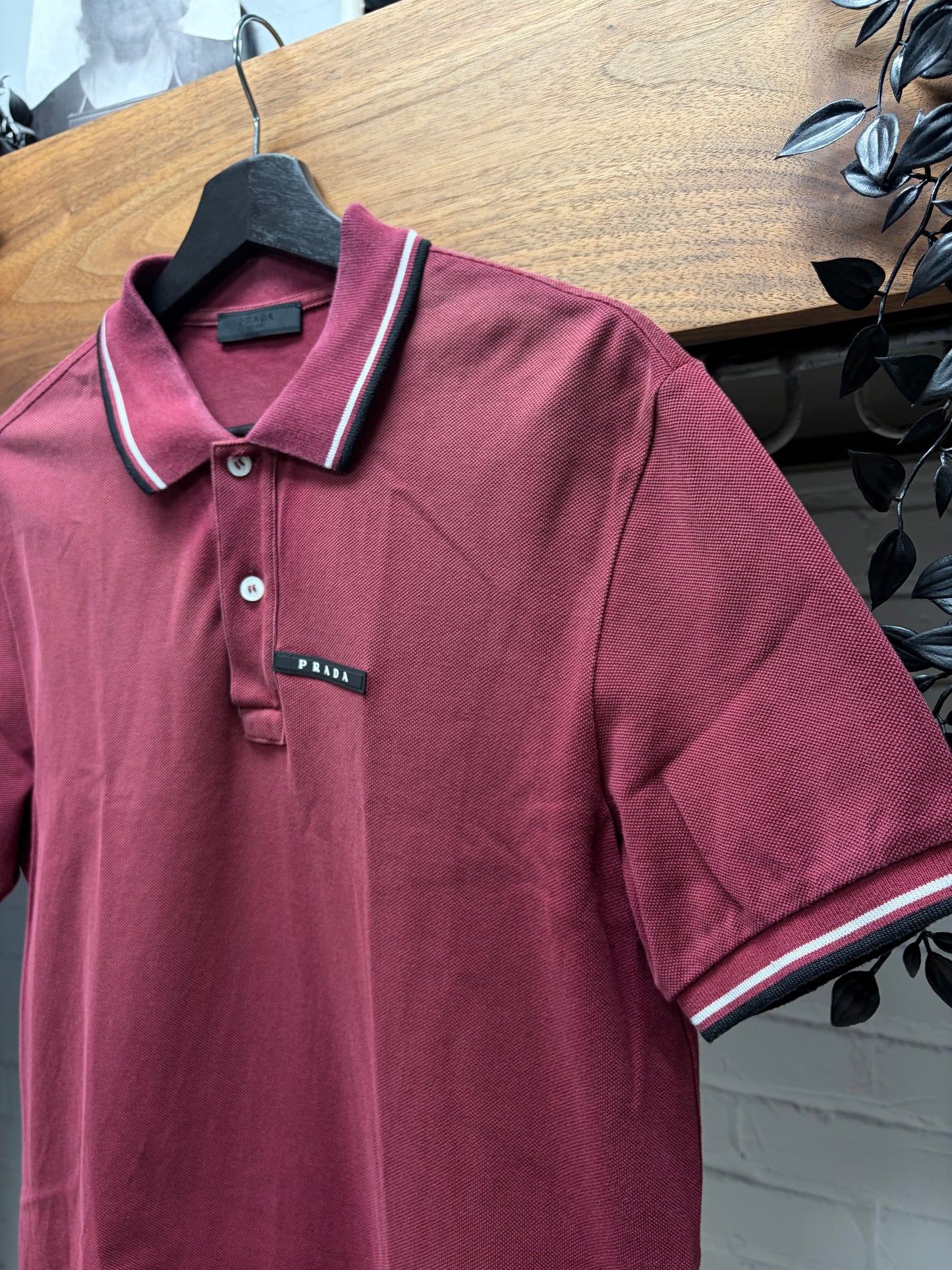 Prada Sport Logo Burgundy/Black Striped Finish Polo