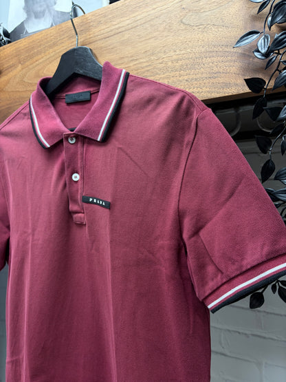 Prada Sport Logo Burgundy/Black Striped Finish Polo