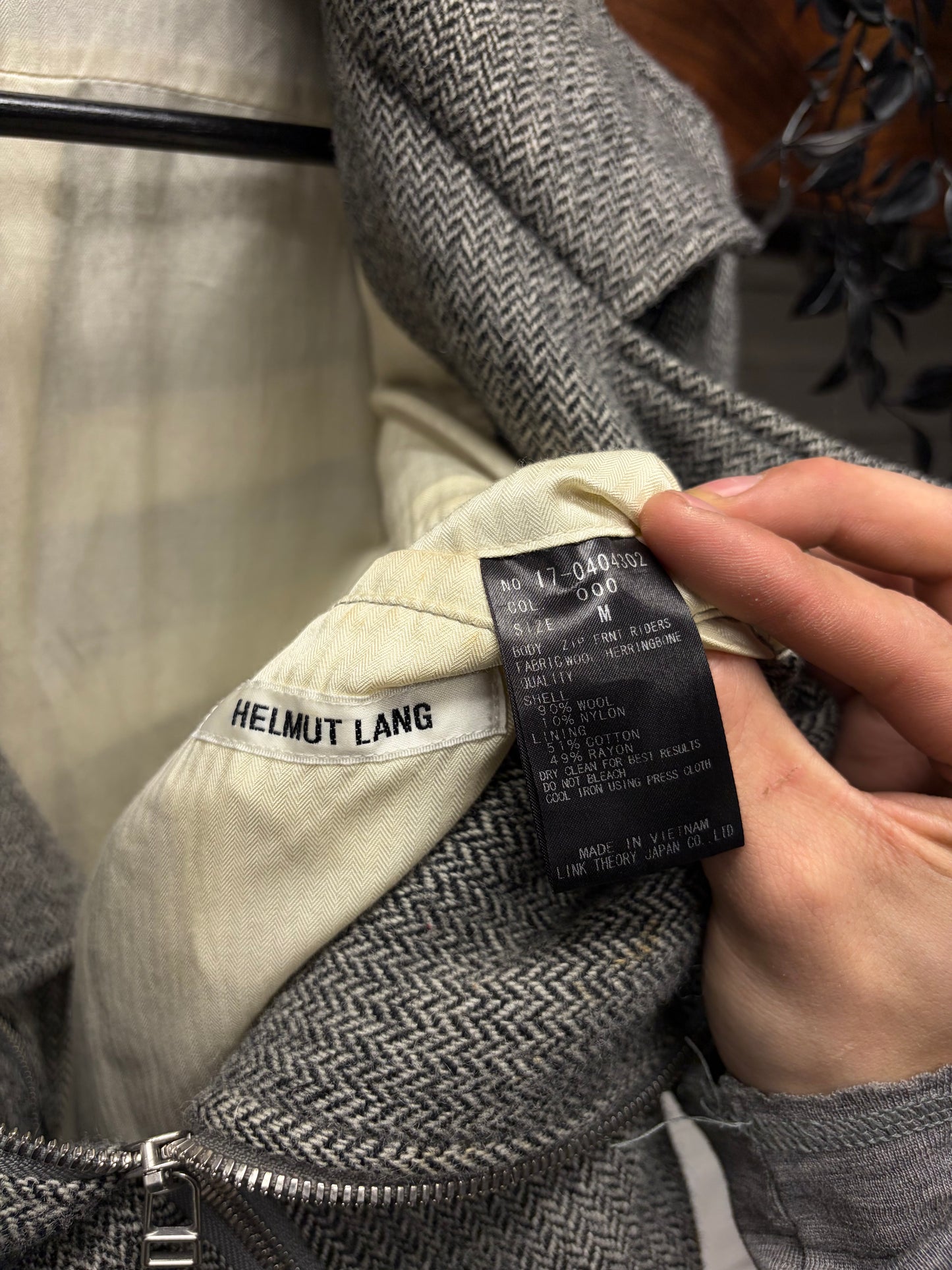 2000s Helmut Lang ‘Herringbone’ Wool Biker Coat with Belted Closure