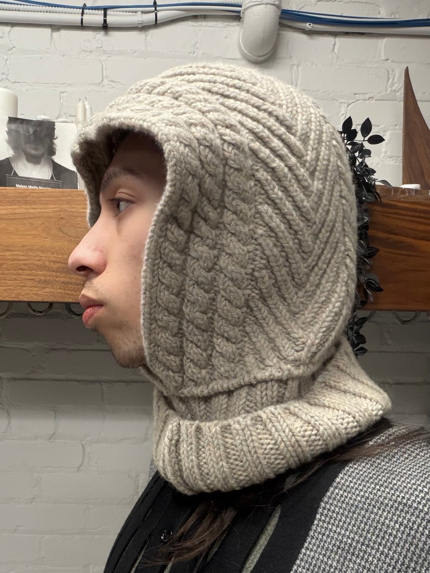 Yohji Yamamoto ‘Y’s’ Grey Cable Knit Wool Hooded Scarf