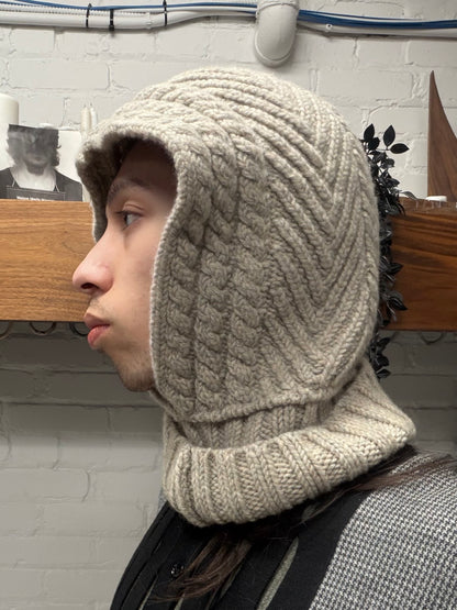Yohji Yamamoto ‘Y’s’ Grey Cable Knit Wool Hooded Scarf