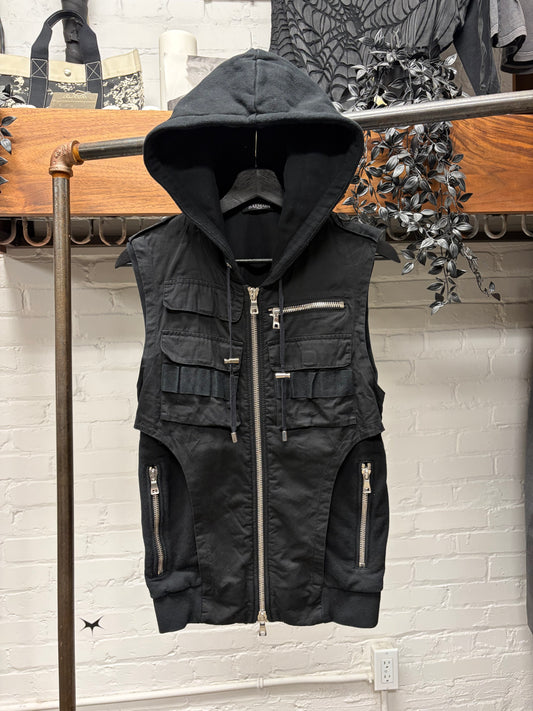 Balmain by Christophe Decarnin Tactical Sleeveless Cargo Hoodie