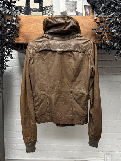 Rick Owens ‘Dust’ Brown Leather ‘Exploder’ O&M Era High Neck Jacket