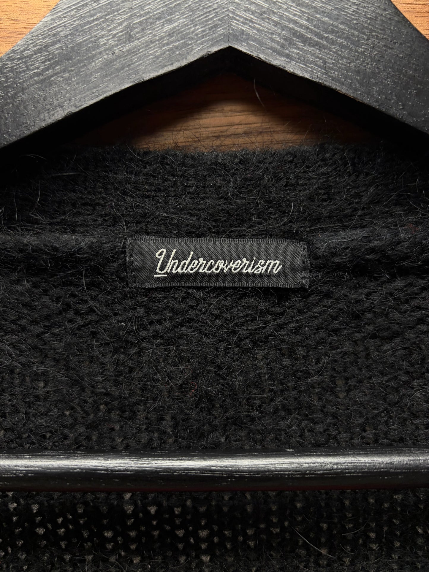 Undercover ‘Mohair Shag’ Black/Red Striped Knit Cardigan