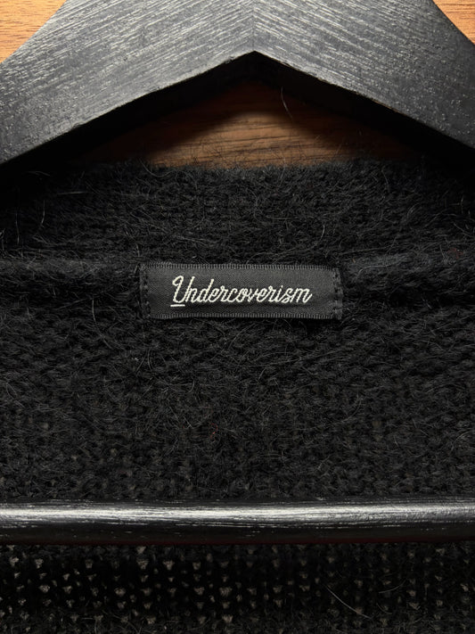Undercover ‘Mohair Shag’ Black/Red Striped Knit Cardigan