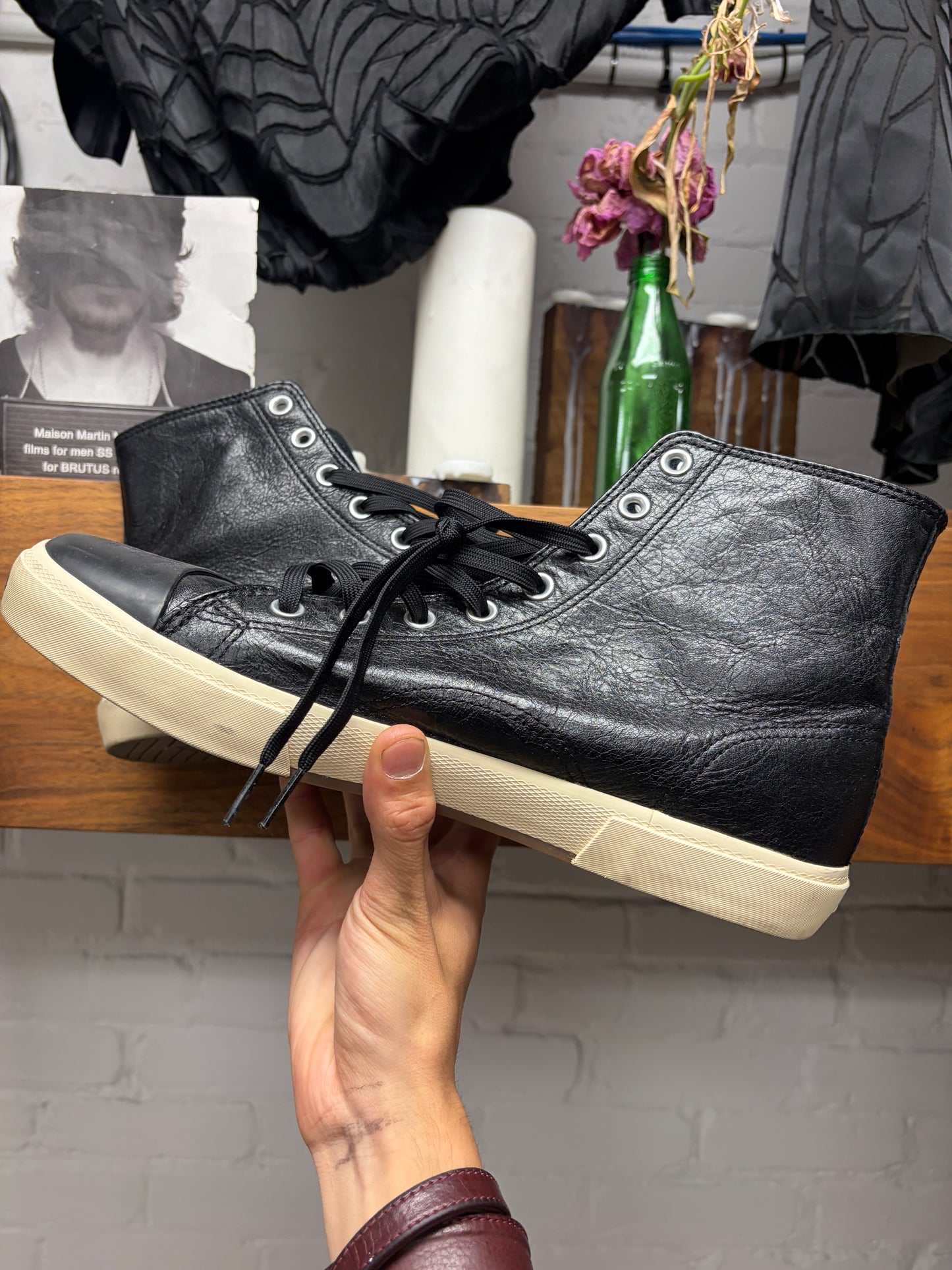 Balenciaga ‘Paris’ Black Leather High Top Sneakers
