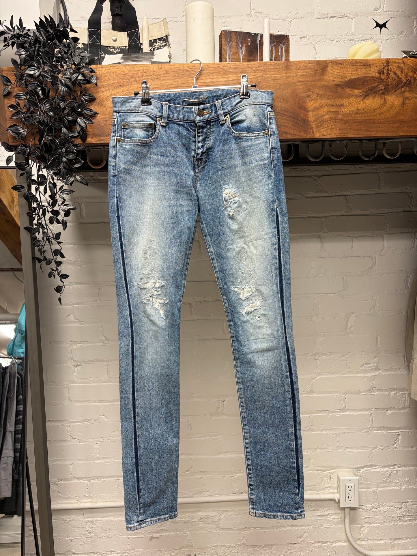 Saint Laurent ‘Inserted Side Seam’ Blue Skinny Jeans