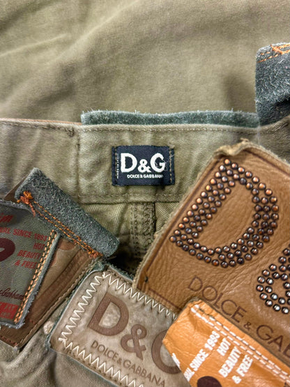 2000s Dolce & Gabbana Belt-Patch Military Green Flared Denim