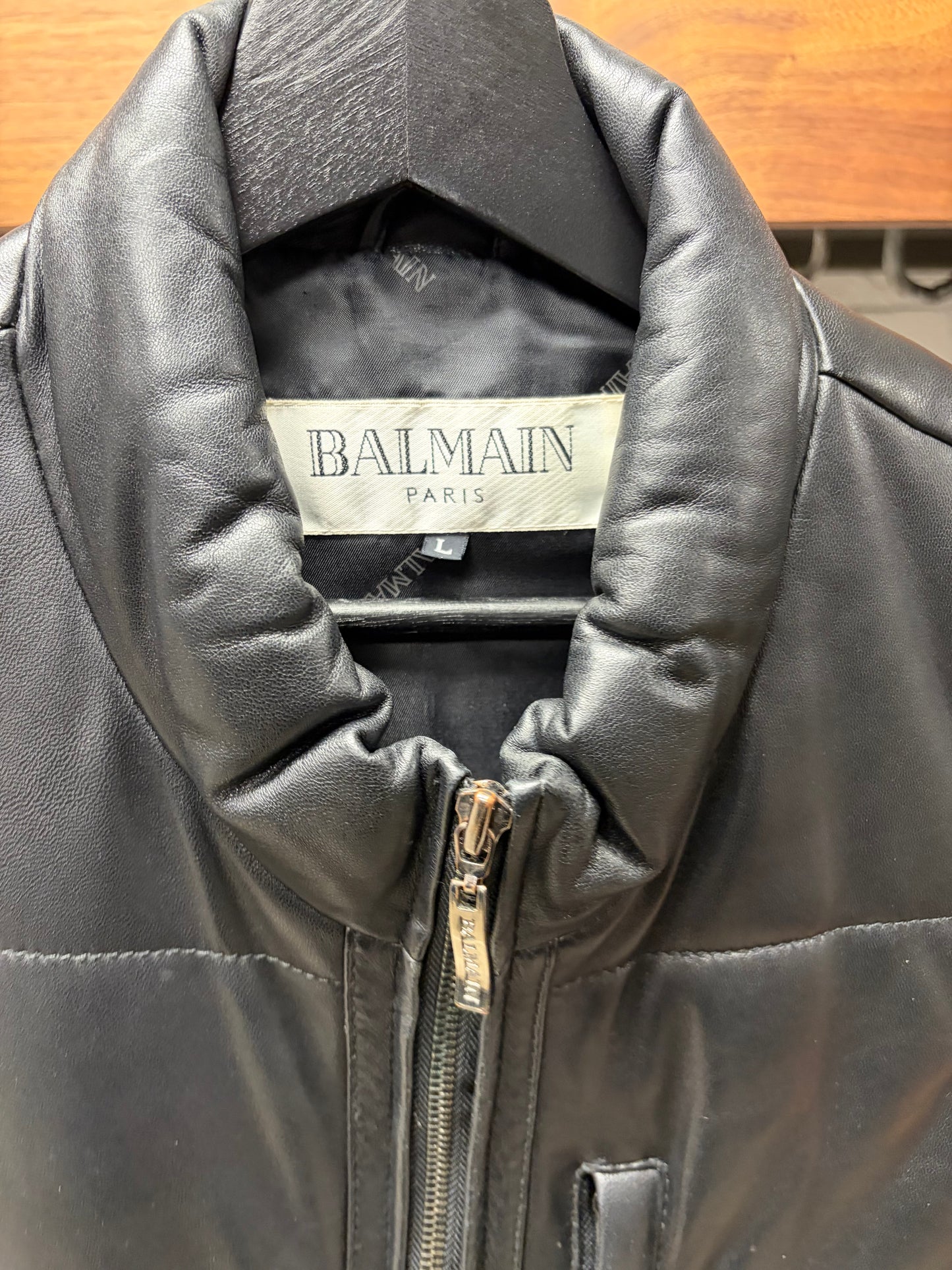 Vintage Balmain Lambskin Leather Padded Black Vest