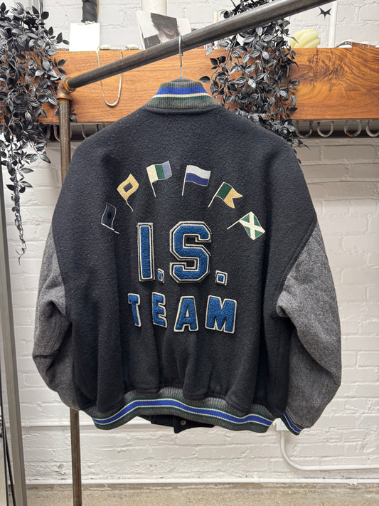 1984 Issey Miyake ‘I.S. Team Flags’ Chenille Patch Wool Bomber Jacket