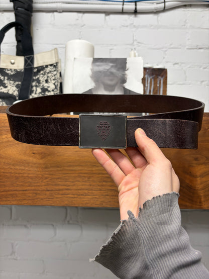 2000s Gucci ‘Crest Logo’ Brown Square Buckle Leather Belt