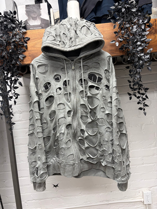Alexander Digenova ‘New York Canal St.’ Double Layer Distressed Zip-Up Hoodie