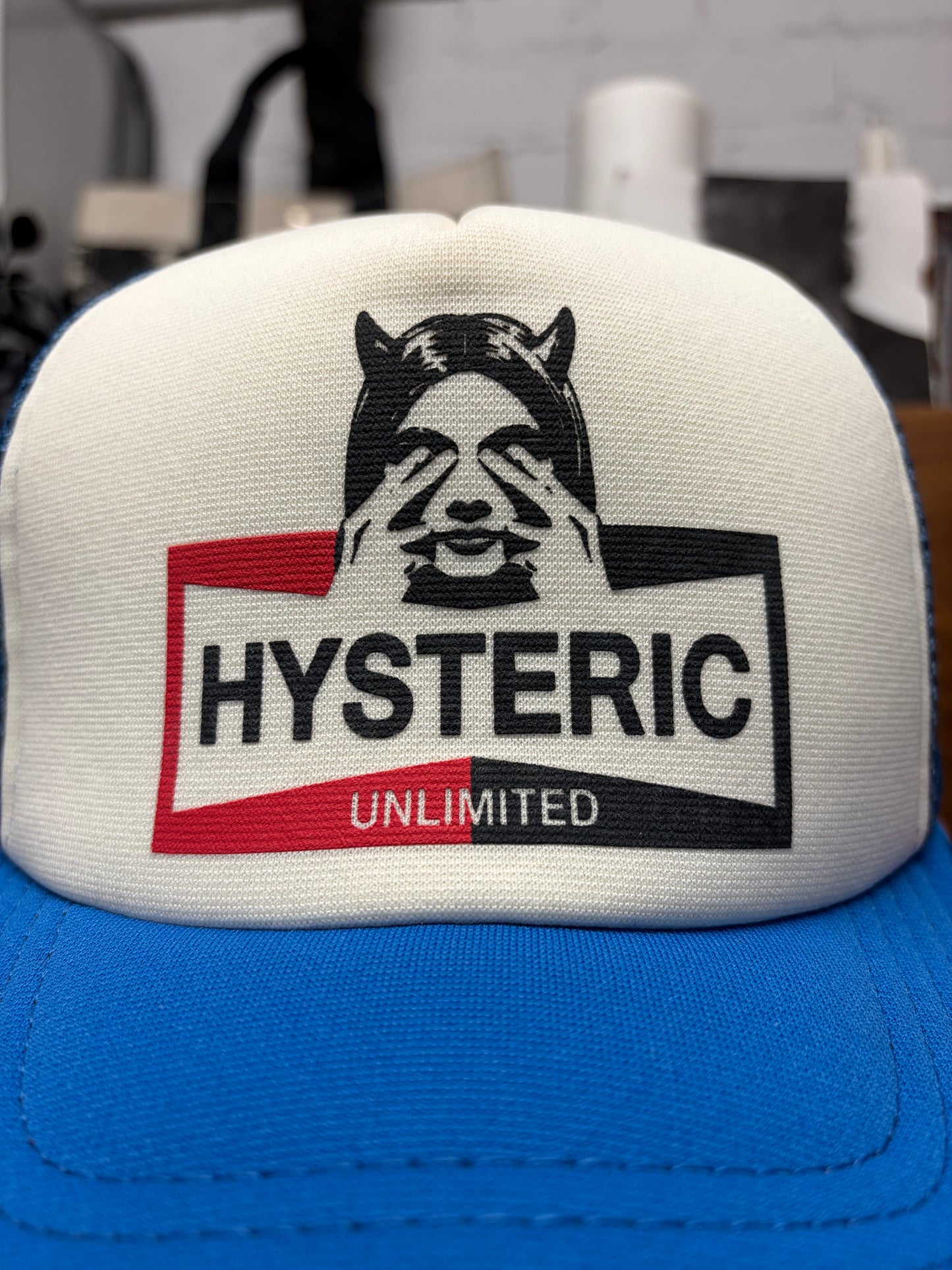 Hysteric Glamour ‘See No Evil’ Blue/White Trucker Hat