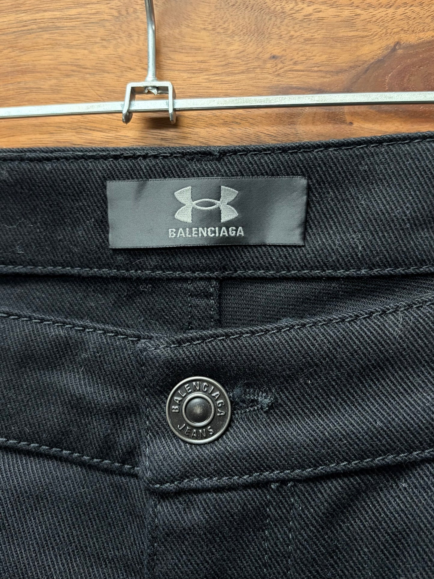 SS2025 Balenciaga x Under Armour Wide Leg Black Drawstring Denim