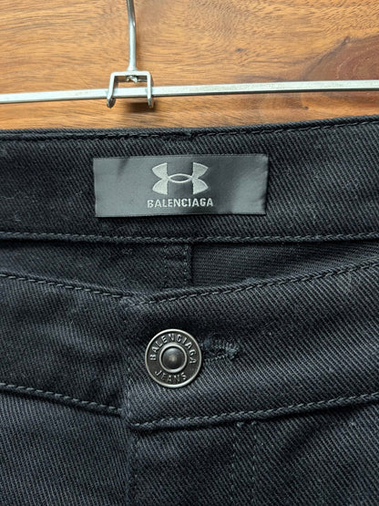 SS2025 Balenciaga x Under Armour Wide Leg Black Drawstring Denim