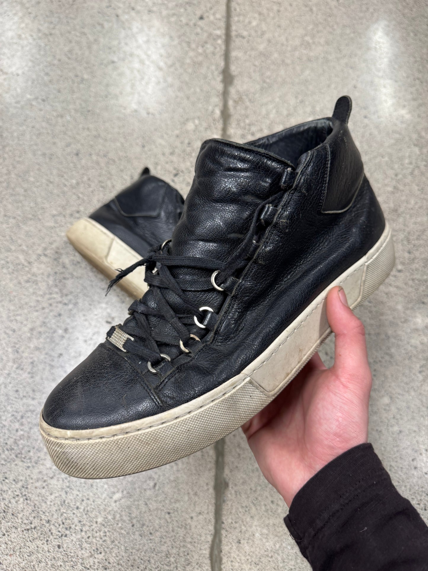 Balenciaga ‘Arena’ Black Leather High Top Sneakers