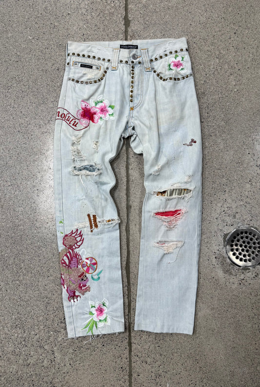 SS2005 Dolce & Gabbana ‘Aloha’ Studded Light Wash Denim