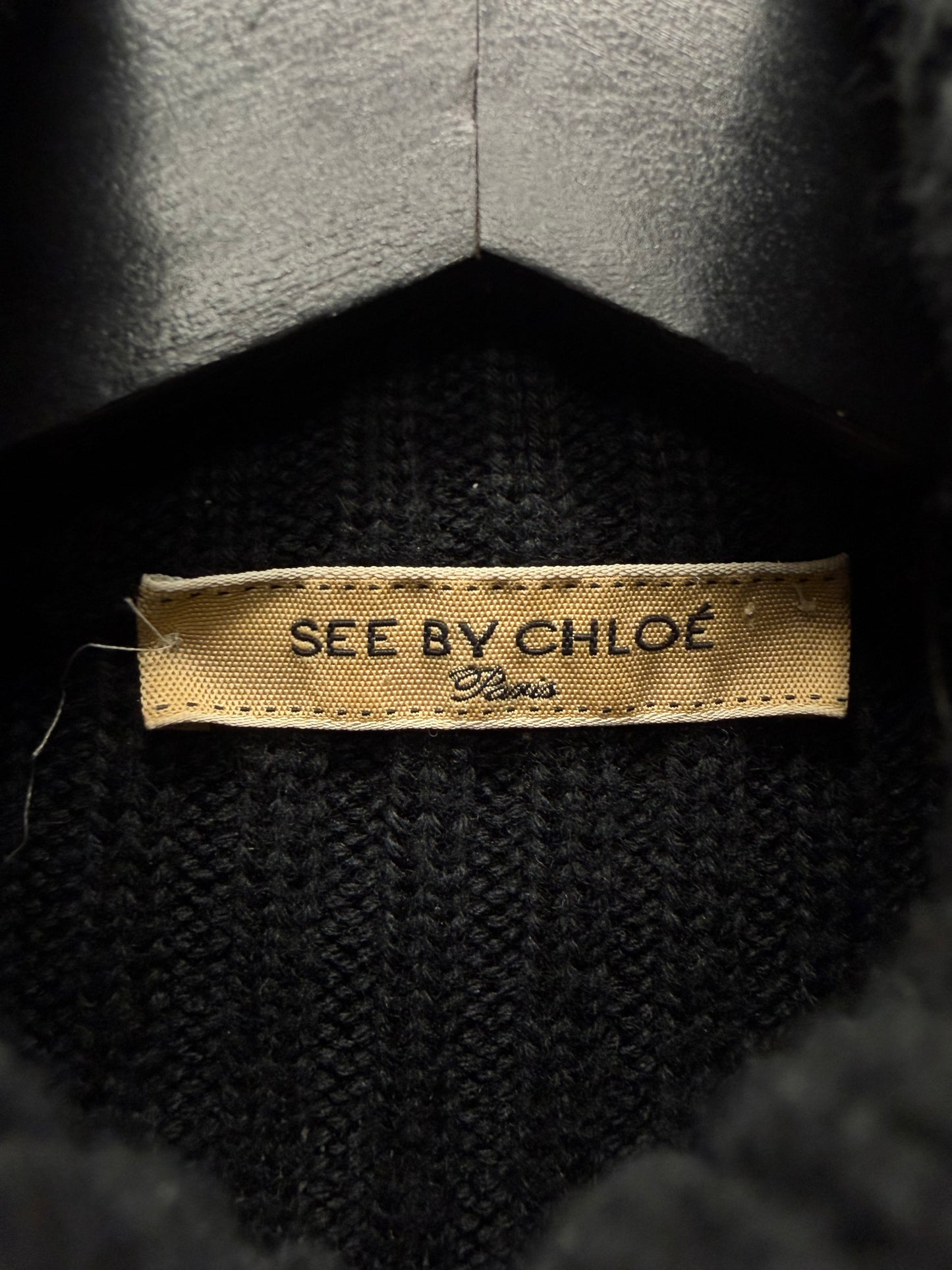 Chloe Mixed ‘Geometric’ Tiled Leather Ribbed Knit Sweater