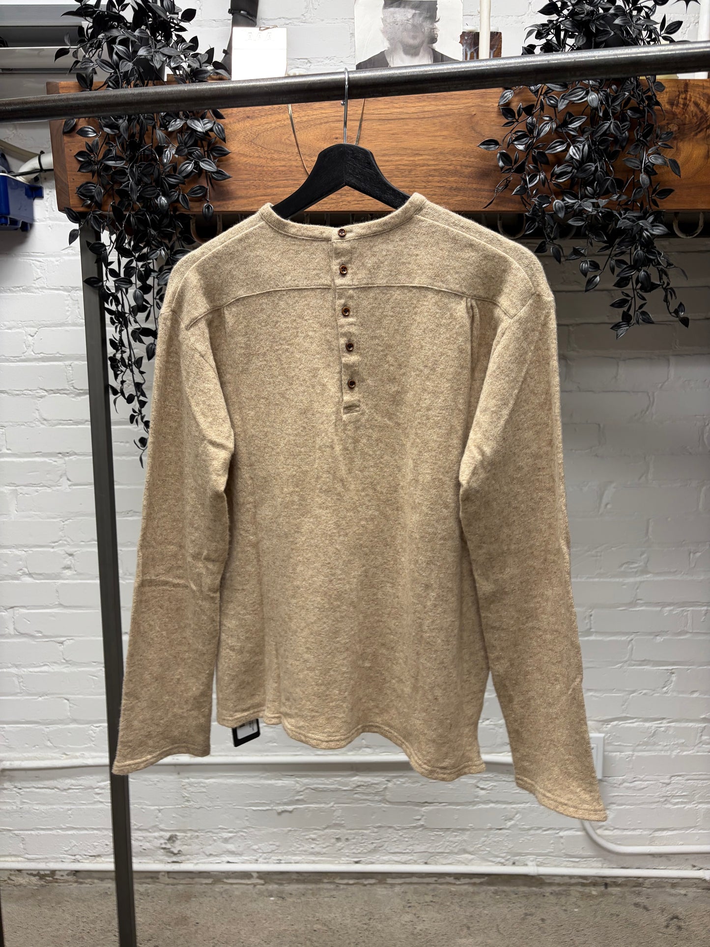 Kapital Brown Wool Button Down Henley Long Sleeve Shirt