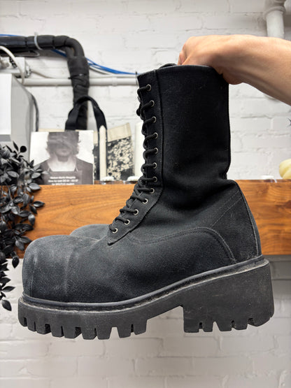 Balenciaga Canvas ‘Stomper’ Oversized Black Combat Boots