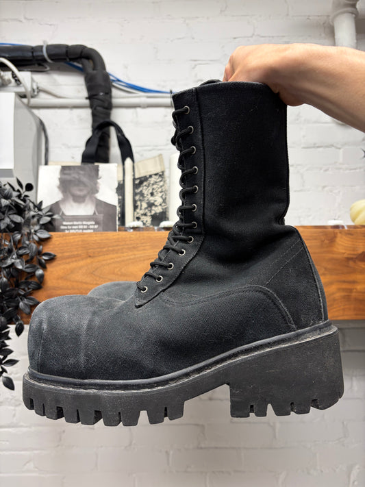 Balenciaga Canvas ‘Stomper’ Oversized Black Combat Boots