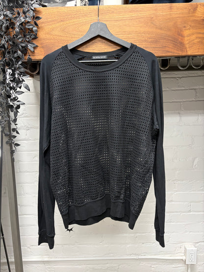 Diet Butcher Slim Skin Perforated Laser Cut Black Cotton Long Sleeve Shirt