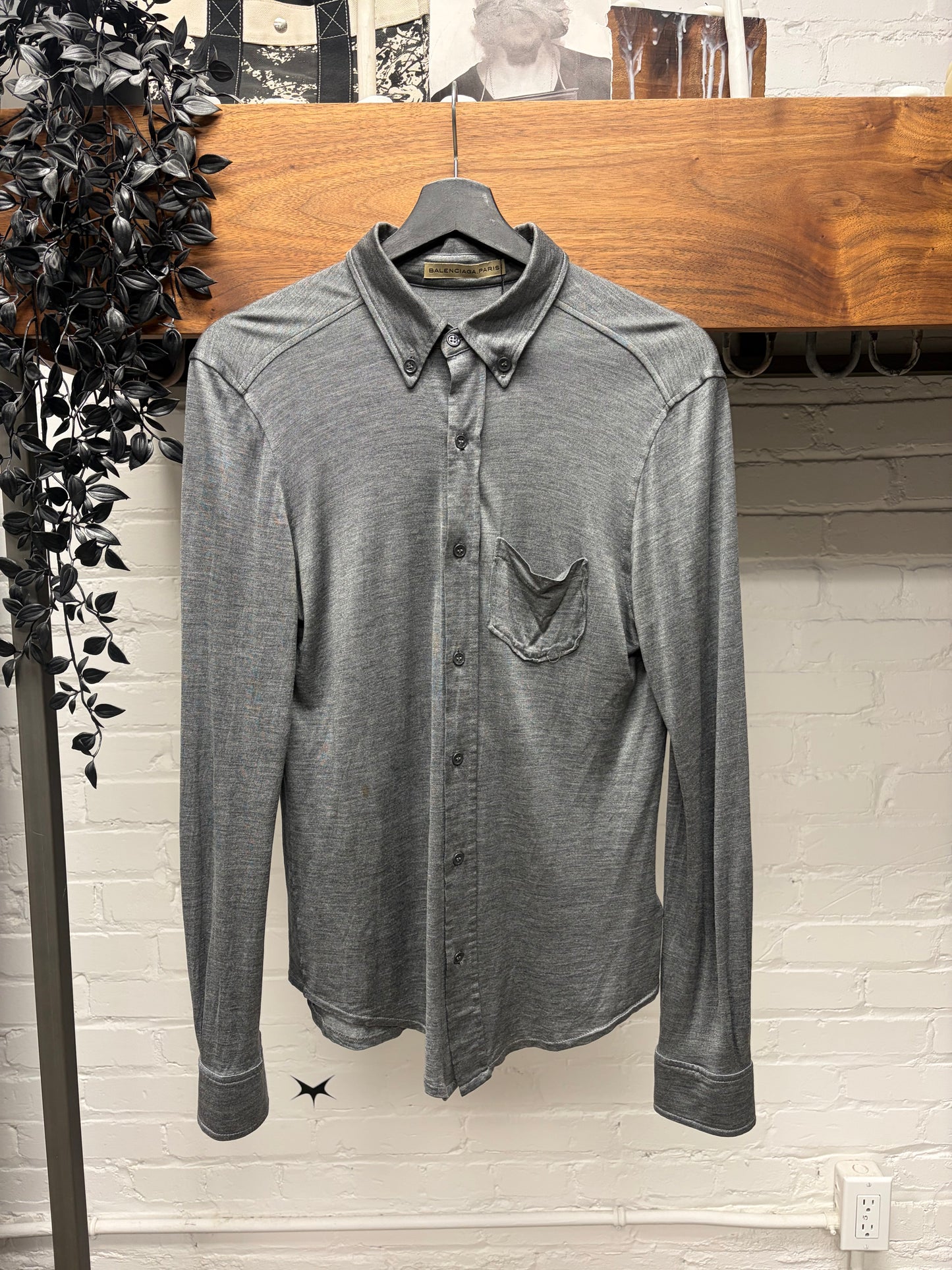 Balenciaga Grey Jersey Cotton Button Up Shirt