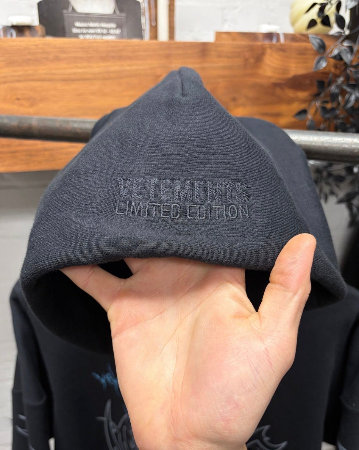 SS2022 Vetements ‘Vital Existence’ Gothic Logo Black Terry Cotton Hoodie