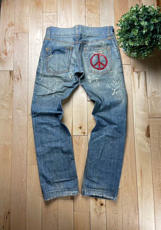 Dolce & Gabbana Light Wash ‘Peace’ Logo Denim