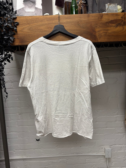 2018 Saint Laurent ‘SL Flag’ White Distressed Cotton Short Sleeve T-Shirt