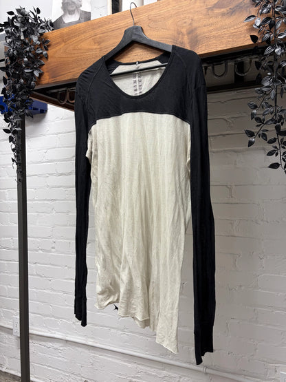 SS2020 Rick Owens ‘Tecuatl’ Pearl/Black Semi Sheer Baseball Long Sleeve Shirt