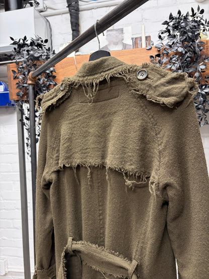 AW2003 Junya Watanabe Distressed Wool Double Breasted Trench Coat