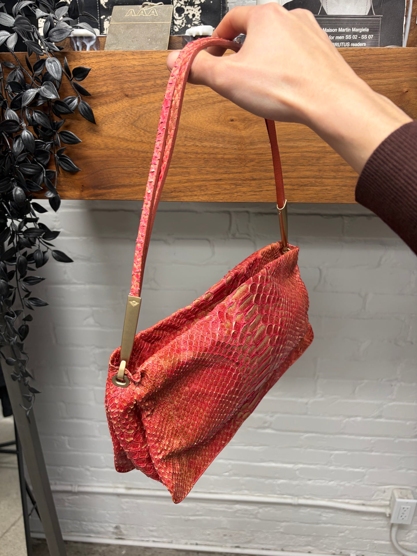 Bottega Veneta Python Leather Top Flap Shoulder Bag