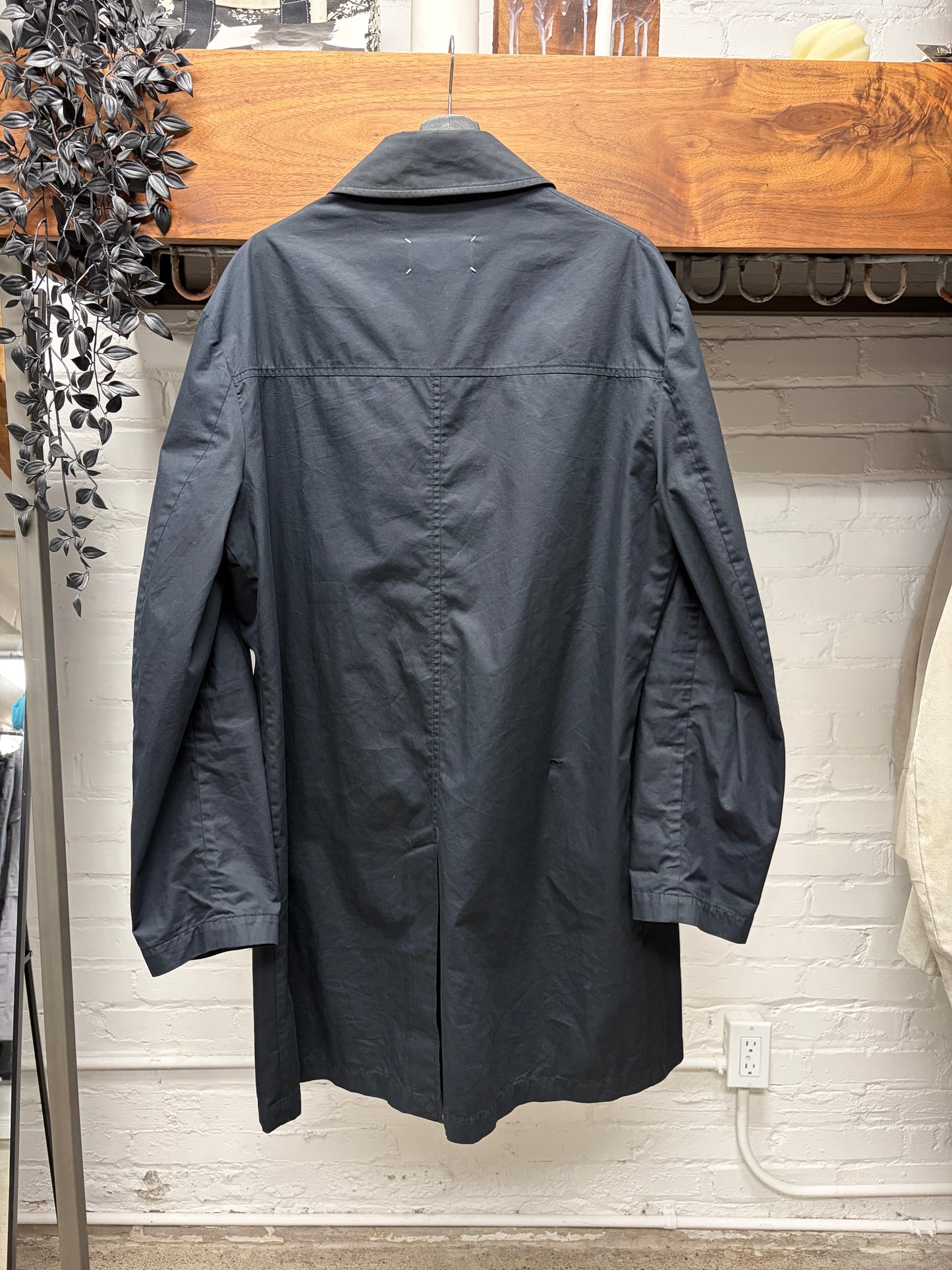 Maison Margiela Plaid Silk Lined Navy Blue Trench Coat