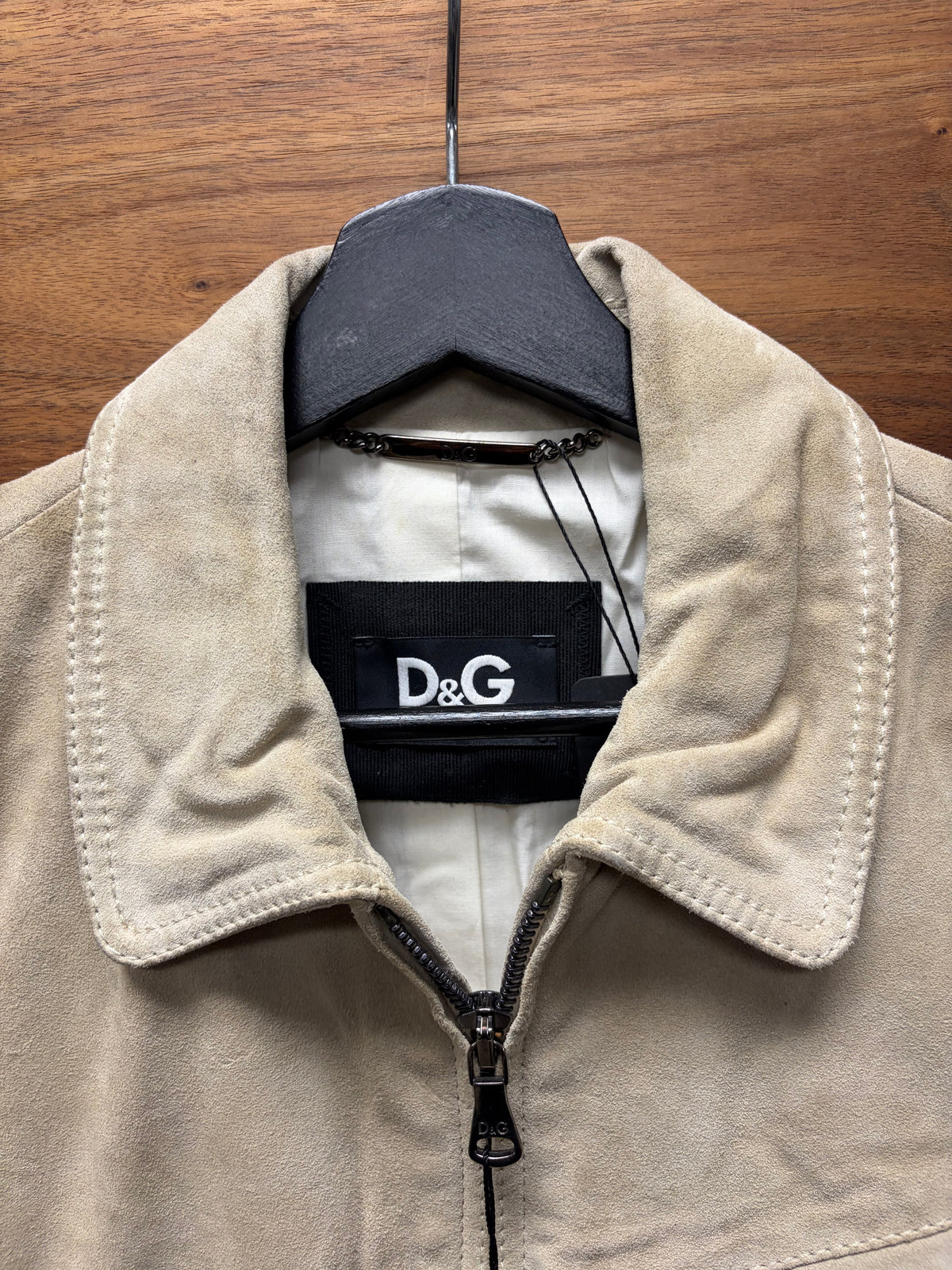 Dolce and Gabbana Tan Suede Calfskin Leather Zip-Up Collared Jacket