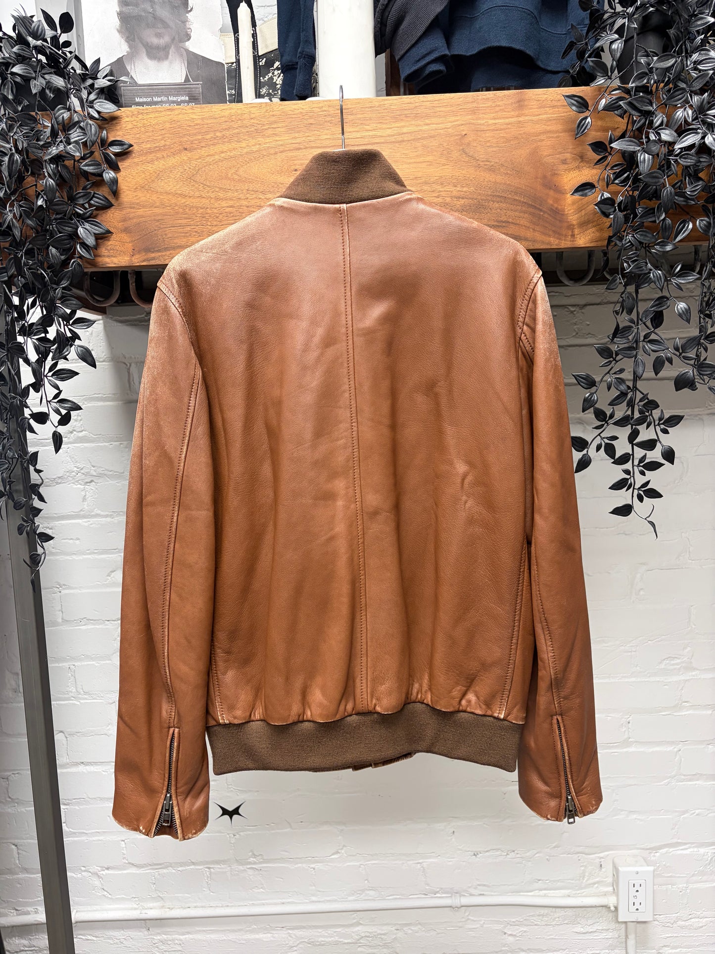 AW2009 Maison Martin Margiela Brown Lambskin Leather Bomber Jacket